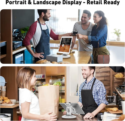 Retail Kiosk iPad Stand, 360° Rotating Commercial POS Tablet Stand, Fits 6"-13" (Screens) iPad mini Pro-Business Swivel Tablet Holder, for Store Office Reception Kitchen Desktop (White)