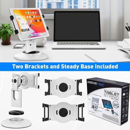Retail Kiosk iPad Stand, 360° Rotating Commercial POS Tablet Stand, Fits 6"-13" (Screens) iPad mini Pro-Business Swivel Tablet Holder, for Store Office Reception Kitchen Desktop (White)