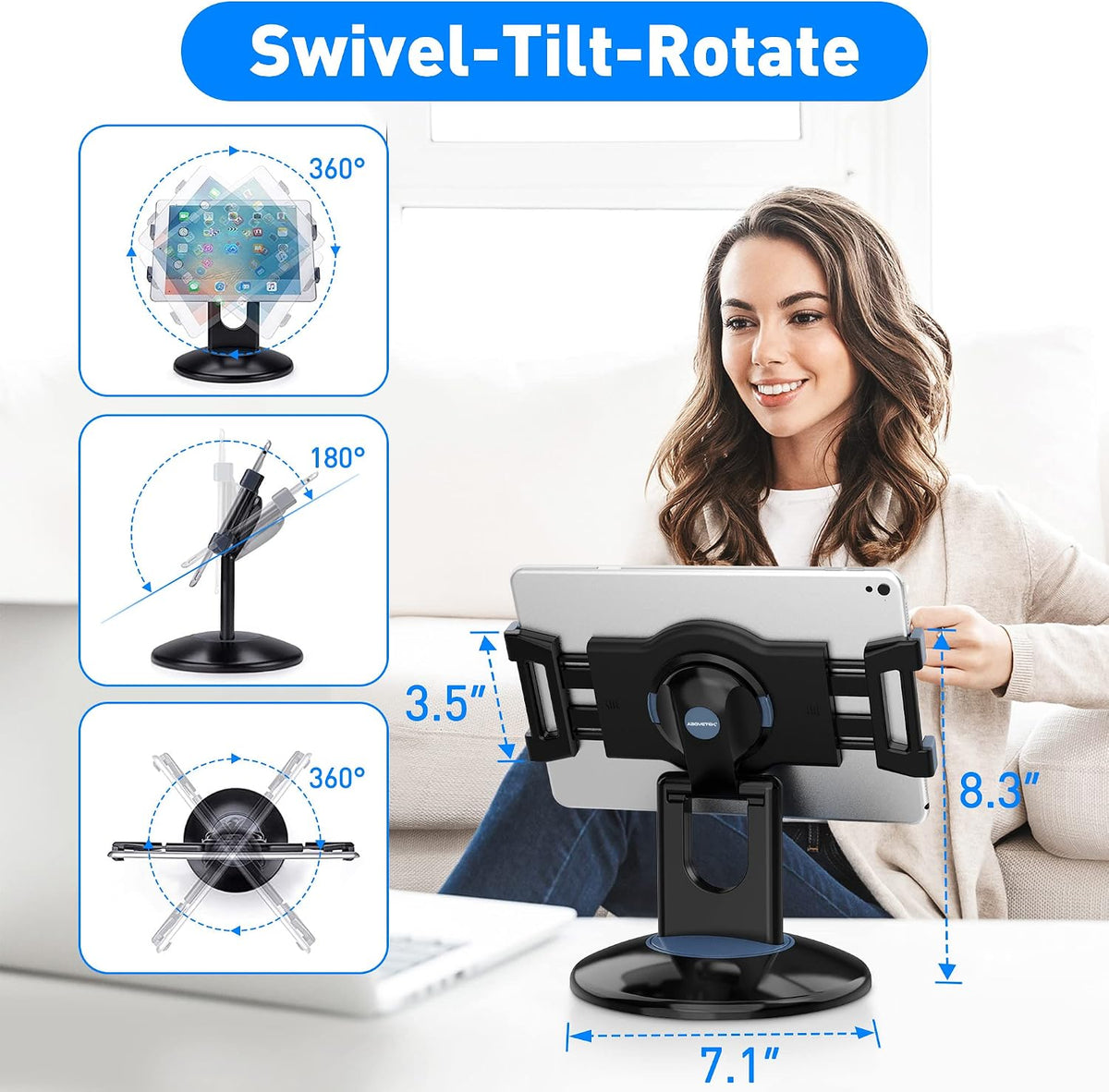 Retail Kiosk iPad Stand, 360° Rotating Commercial POS Tablet Stand, Fits 6"-13" (Screens) iPad mini Pro-Business Swivel Tablet Holder, for Store Office Reception Kitchen Desktop (White)