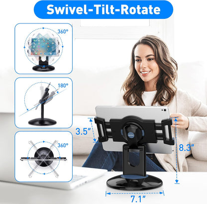 Retail Kiosk iPad Stand, 360° Rotating Commercial POS Tablet Stand, Fits 6"-13" (Screens) iPad mini Pro-Business Swivel Tablet Holder, for Store Office Reception Kitchen Desktop (White)