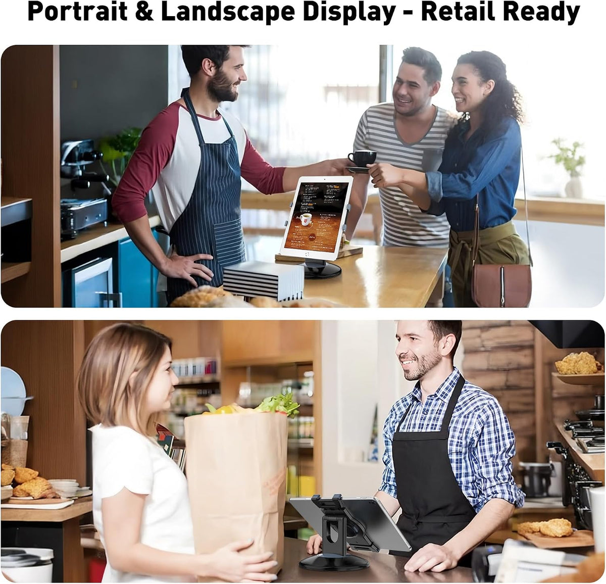 Retail Kiosk iPad Stand, 360° Rotating Commercial POS Tablet Stand, Fits 6"-13" (Screens) iPad mini Pro-Business Swivel Tablet Holder, for Store Office Reception Kitchen Desktop (White)