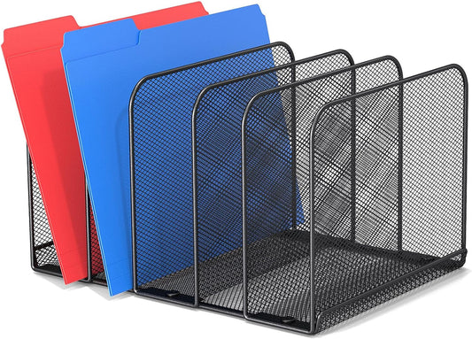 5 Sections Desk File Holder/Rack/Sorter,Mesh File Organizer,File Folder Organizer,Metal Upright Desktop Organization for Documents,Magazine,Kitchenware,Antiskid,Antirust,Sturdy