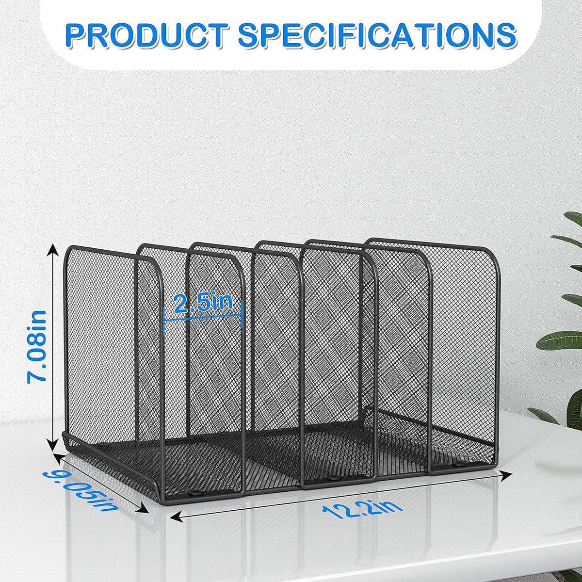 5 Sections Desk File Holder/Rack/Sorter,Mesh File Organizer,File Folder Organizer,Metal Upright Desktop Organization for Documents,Magazine,Kitchenware,Antiskid,Antirust,Sturdy