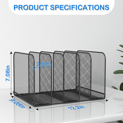 5 Sections Desk File Holder/Rack/Sorter,Mesh File Organizer,File Folder Organizer,Metal Upright Desktop Organization for Documents,Magazine,Kitchenware,Antiskid,Antirust,Sturdy