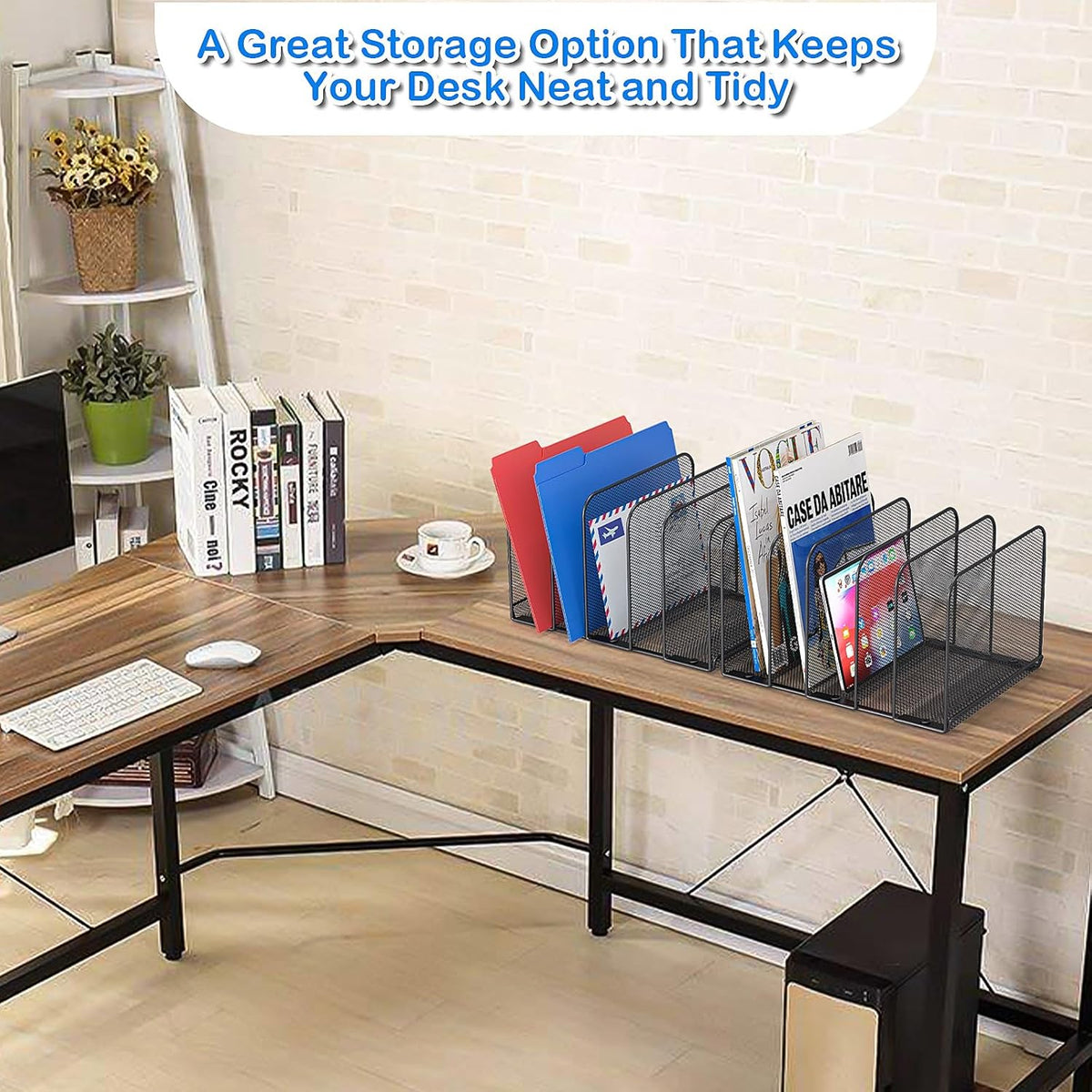 5 Sections Desk File Holder/Rack/Sorter,Mesh File Organizer,File Folder Organizer,Metal Upright Desktop Organization for Documents,Magazine,Kitchenware,Antiskid,Antirust,Sturdy