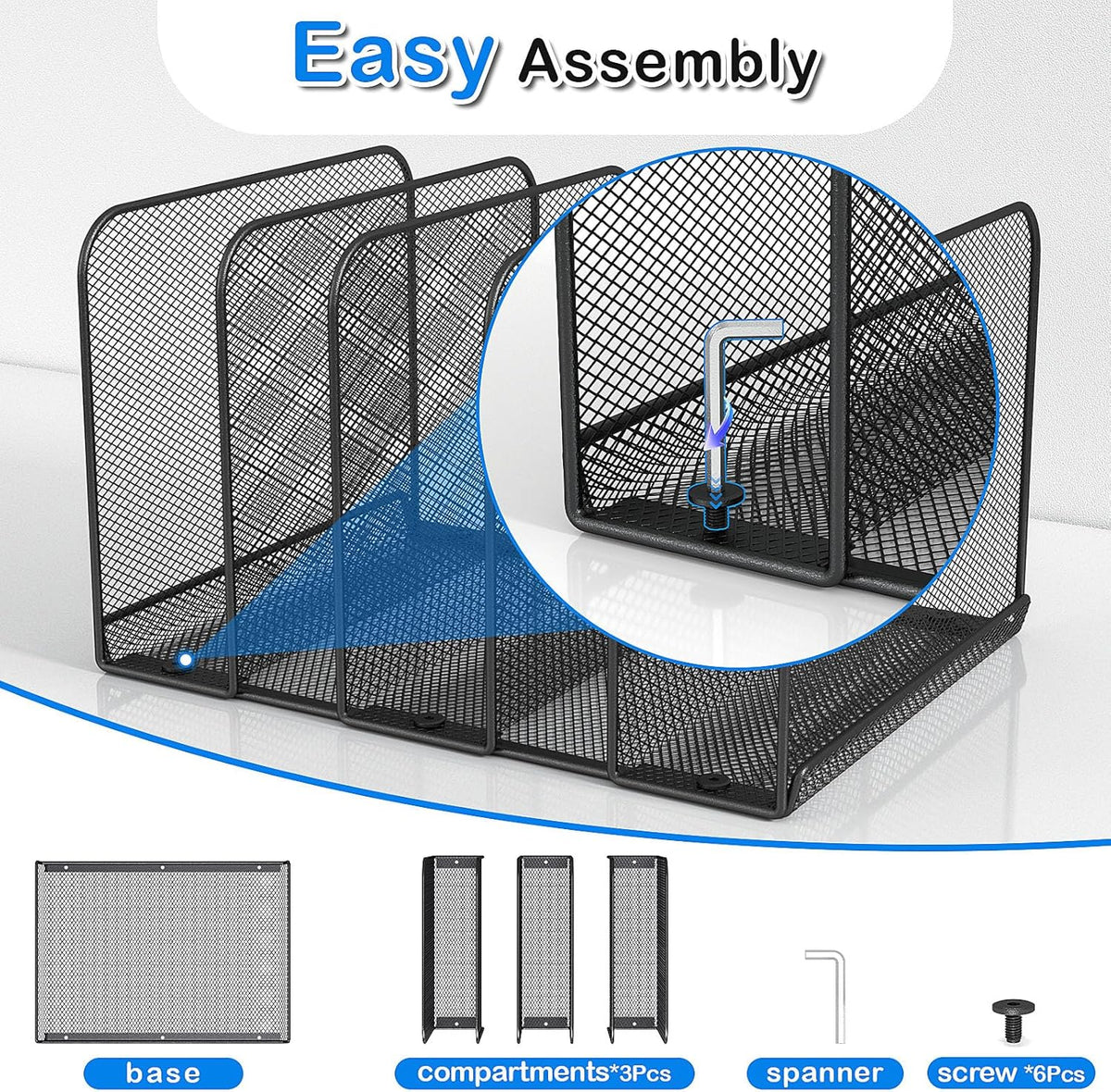 5 Sections Desk File Holder/Rack/Sorter,Mesh File Organizer,File Folder Organizer,Metal Upright Desktop Organization for Documents,Magazine,Kitchenware,Antiskid,Antirust,Sturdy