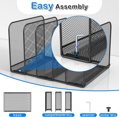5 Sections Desk File Holder/Rack/Sorter,Mesh File Organizer,File Folder Organizer,Metal Upright Desktop Organization for Documents,Magazine,Kitchenware,Antiskid,Antirust,Sturdy