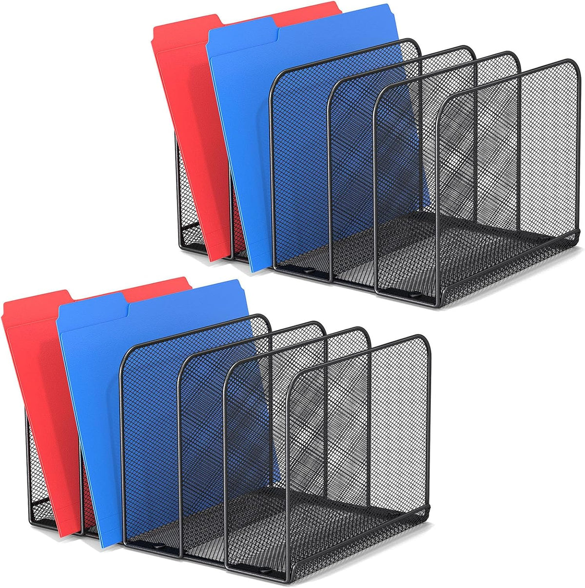 5 Sections Desk File Holder/Rack/Sorter,Mesh File Organizer,File Folder Organizer,Metal Upright Desktop Organization for Documents,Magazine,Kitchenware,Antiskid,Antirust,Sturdy