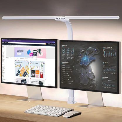 LED Desk Lamp for Home Office, Double Head 24W with Base, Architect Light 5 Lighting Brightness Flexible Gooseneck Table Reading Study, Black