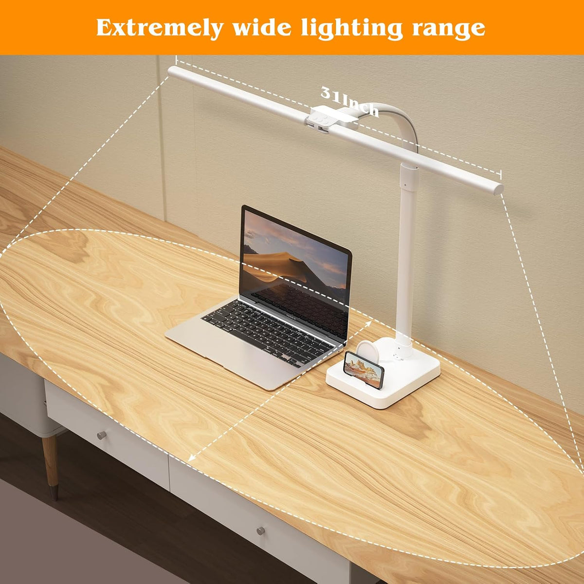 LED Desk Lamp for Home Office, Double Head 24W with Base, Architect Light 5 Lighting Brightness Flexible Gooseneck Table Reading Study, Black