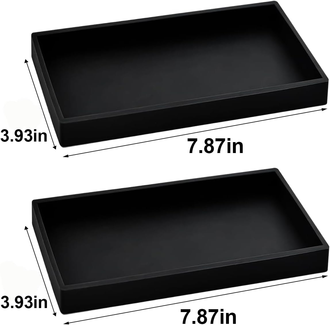 2PCS 7.87” L x 3.93” W Silicone Soap Dispenser Trays, countertop Tray for Kitchen Counter, Toilet, Small Black Tray for Scrubber, Lotion Bottles, Perfume, Jewelry, Candle, Key Trinket Ring-Black