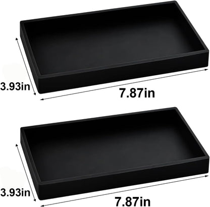 2PCS 7.87” L x 3.93” W Silicone Soap Dispenser Trays, countertop Tray for Kitchen Counter, Toilet, Small Black Tray for Scrubber, Lotion Bottles, Perfume, Jewelry, Candle, Key Trinket Ring-Black
