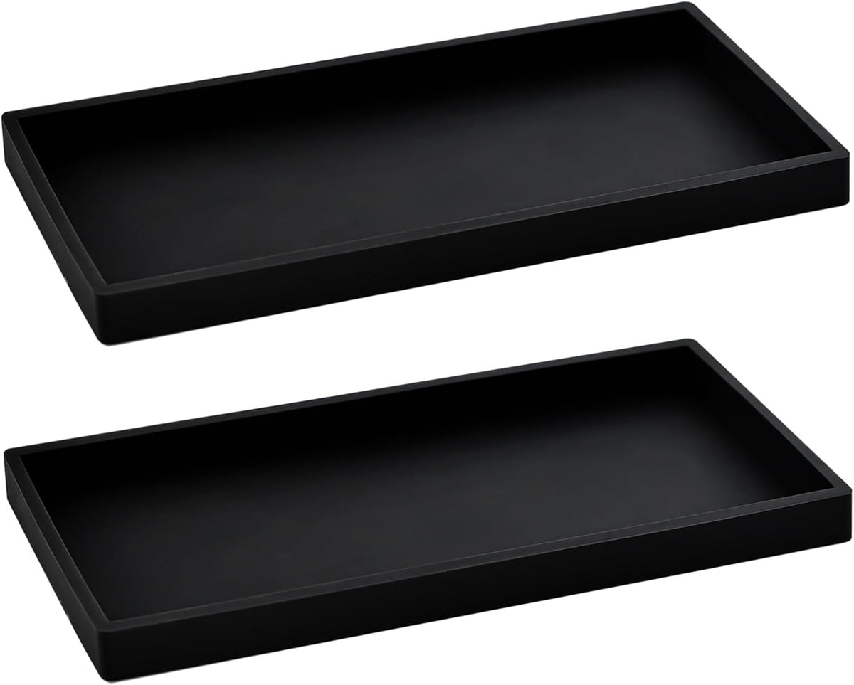 2PCS 7.87” L x 3.93” W Silicone Soap Dispenser Trays, countertop Tray for Kitchen Counter, Toilet, Small Black Tray for Scrubber, Lotion Bottles, Perfume, Jewelry, Candle, Key Trinket Ring-Black