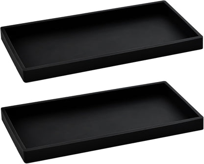 2PCS 7.87” L x 3.93” W Silicone Soap Dispenser Trays, countertop Tray for Kitchen Counter, Toilet, Small Black Tray for Scrubber, Lotion Bottles, Perfume, Jewelry, Candle, Key Trinket Ring-Black