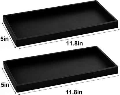 2PCS 7.87” L x 3.93” W Silicone Soap Dispenser Trays, countertop Tray for Kitchen Counter, Toilet, Small Black Tray for Scrubber, Lotion Bottles, Perfume, Jewelry, Candle, Key Trinket Ring-Black