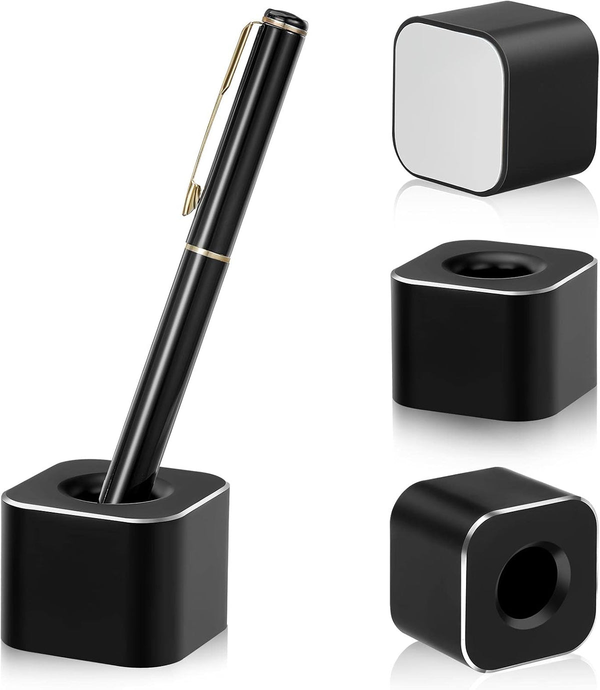 2 Pieces Single Pen Holder Metal Pen Stand Square Base Aluminum Student Desk Organizer for Desk Desktop Toothbrush Stand Holder Display for Home Office Students Teachers
