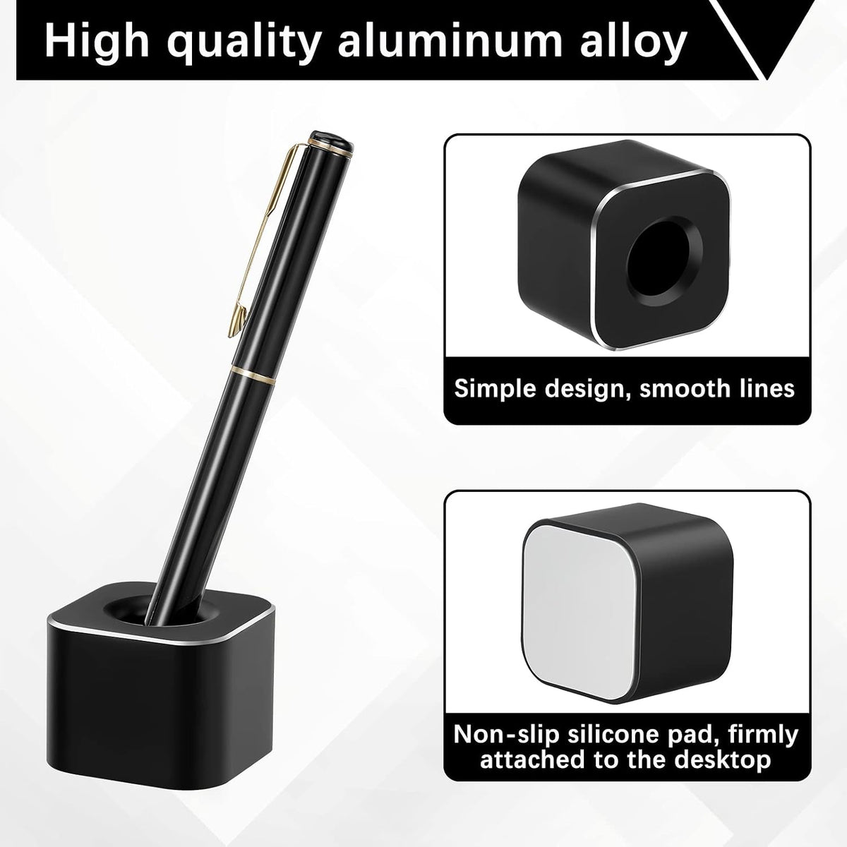 2 Pieces Single Pen Holder Metal Pen Stand Square Base Aluminum Student Desk Organizer for Desk Desktop Toothbrush Stand Holder Display for Home Office Students Teachers
