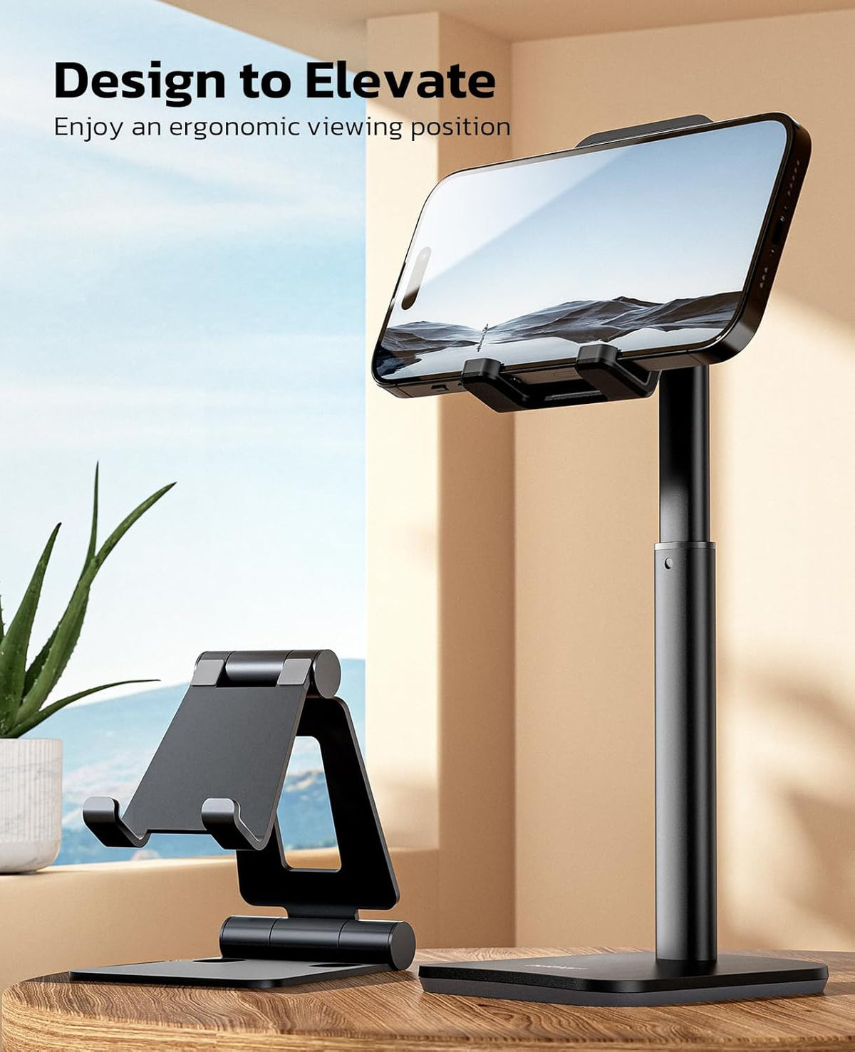 Height Angle Adjustable Phone Stand for Desk, Black