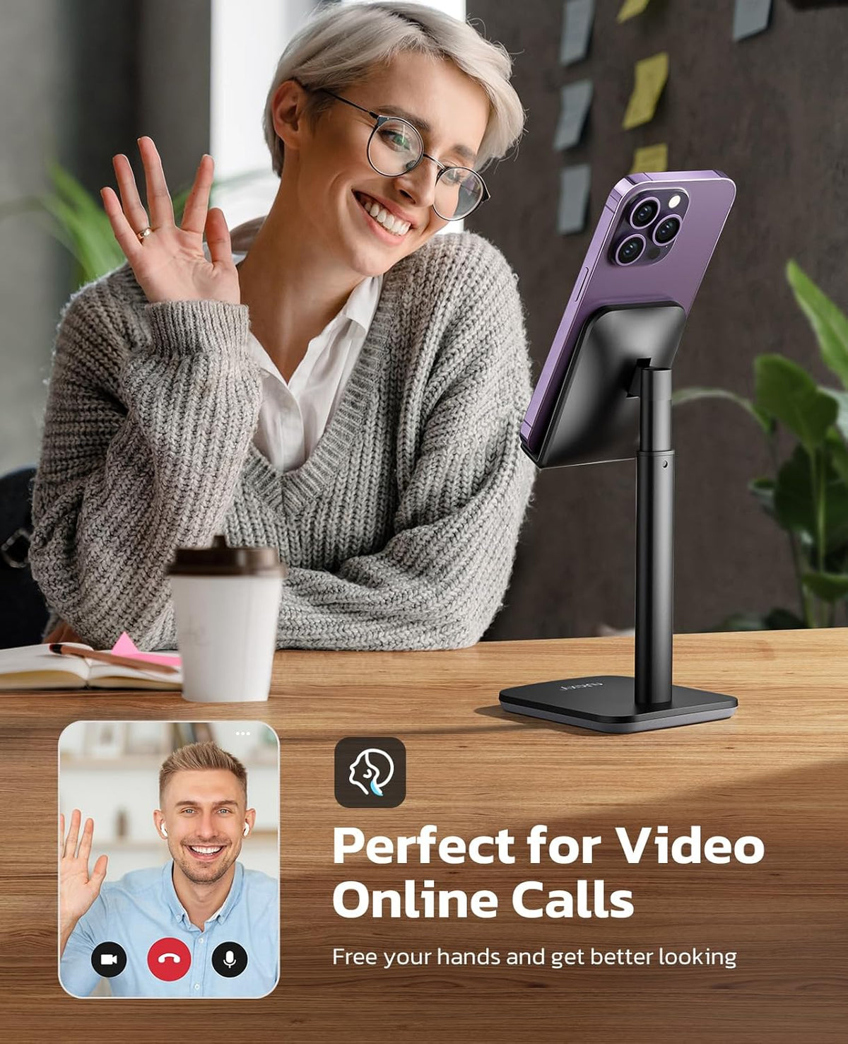 Height Angle Adjustable Phone Stand for Desk, Black