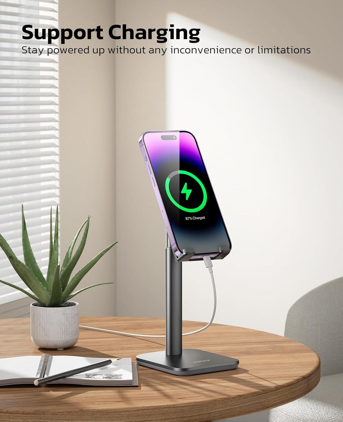 Height Angle Adjustable Phone Stand for Desk, Black