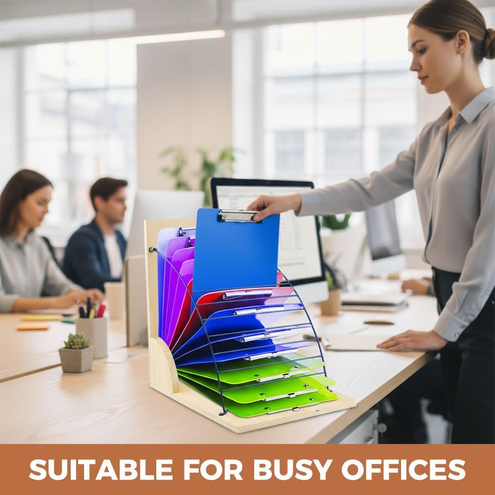 Clipboard Holder, Wooden Large Capacity Desktop Organizer,Desk Organizer