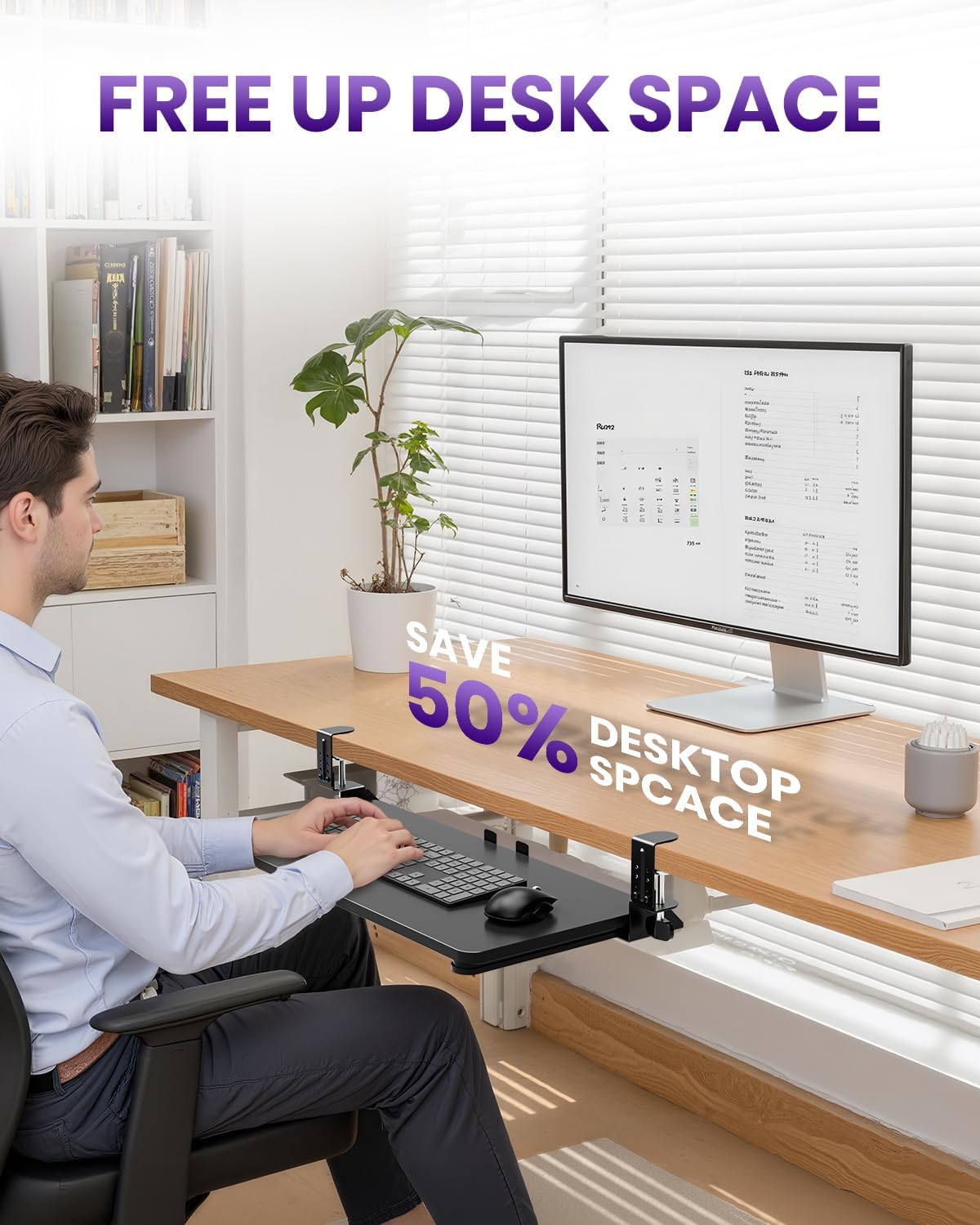Ergonomic Keyboard Tray Under Desk, 25.6x11.8 Inch Board, Black