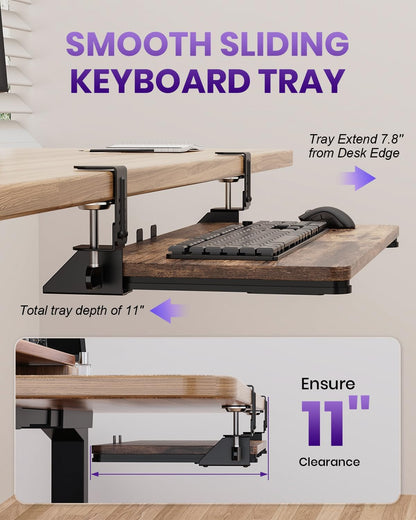 Ergonomic Keyboard Tray Under Desk, 25.6x11.8 Inch Board, Black