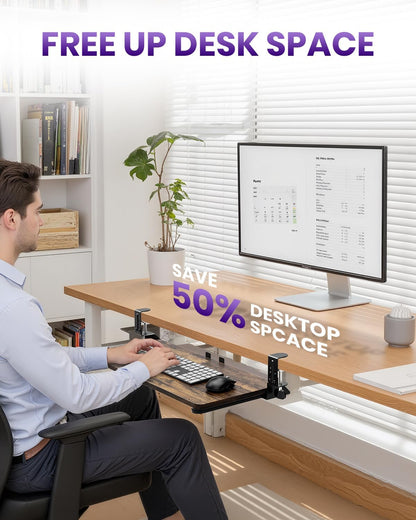 Ergonomic Keyboard Tray Under Desk, 25.6x11.8 Inch Board, Black
