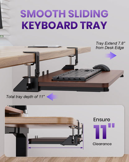 Ergonomic Keyboard Tray Under Desk, 25.6x11.8 Inch Board, Black