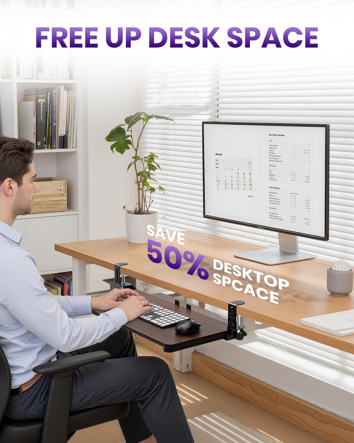 Ergonomic Keyboard Tray Under Desk, 25.6x11.8 Inch Board, Black