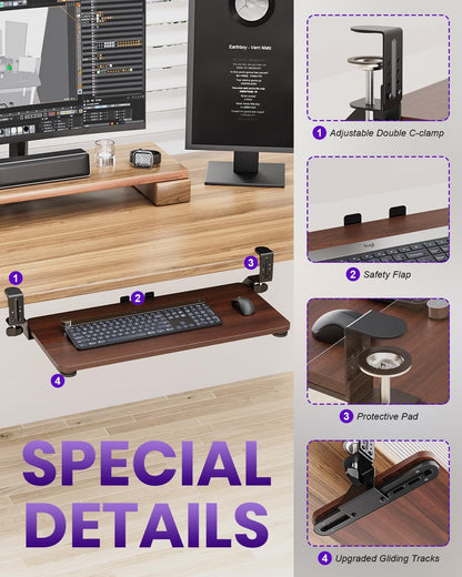 Ergonomic Keyboard Tray Under Desk, 25.6x11.8 Inch Board, Black