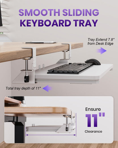 Ergonomic Keyboard Tray Under Desk, 25.6x11.8 Inch Board, Black