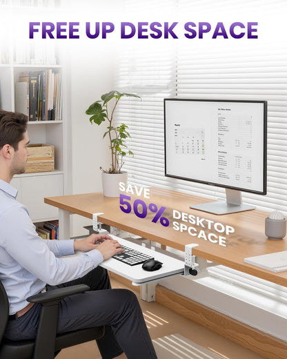 Ergonomic Keyboard Tray Under Desk, 25.6x11.8 Inch Board, Black