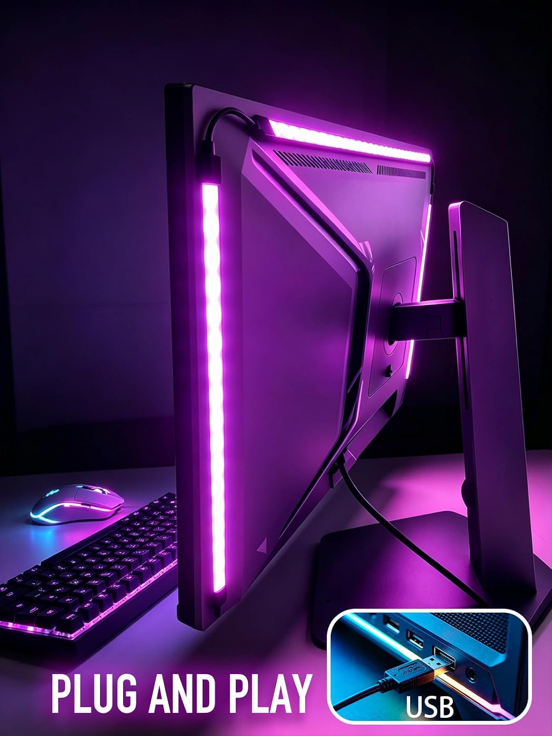 RGB LED Backlights for Monitor, Smart App Control Multiple Modes, Music Sync, USB Port (for 27in Monitor, Standard)