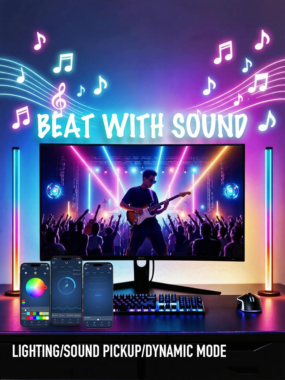 RGB LED Backlights for Monitor, Smart App Control Multiple Modes, Music Sync, USB Port (for 27in Monitor, Standard)