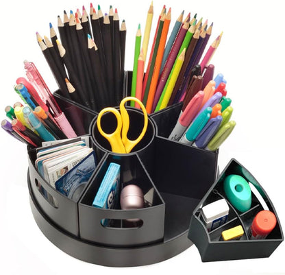 Kids Art Supply Storage Organizer with Dividers – 8.6" Rotating Lazy Susan Caddy for Crayons, Markers & Pencils