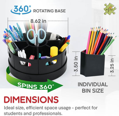 Kids Art Supply Storage Organizer with Dividers – 8.6" Rotating Lazy Susan Caddy for Crayons, Markers & Pencils