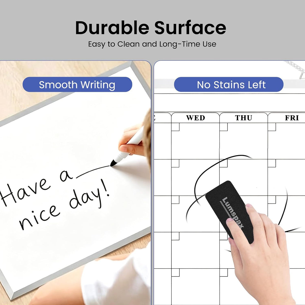 Calendar Whiteboard Monthly Dry Erase Calendar for Wall, 17"x13" Double-Sided Small White Board with Cork, Silver Aluminum Alloy Frame Hanging Wall Calendar for Home, Kitchen, Office, School