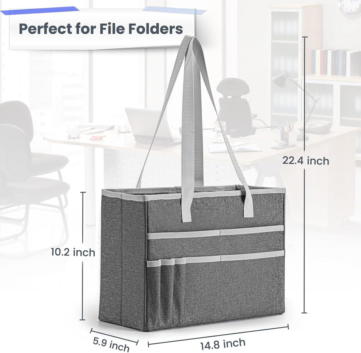 File Organizer Box, Portable Tote Bag Hanging Filing Box Desktop File Folder Document Storage Organizer with Pockets and Handles