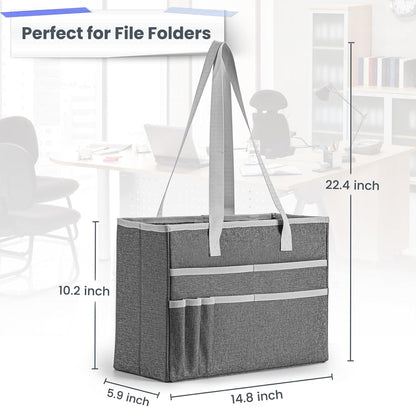 File Organizer Box, Portable Tote Bag Hanging Filing Box Desktop File Folder Document Storage Organizer with Pockets and Handles