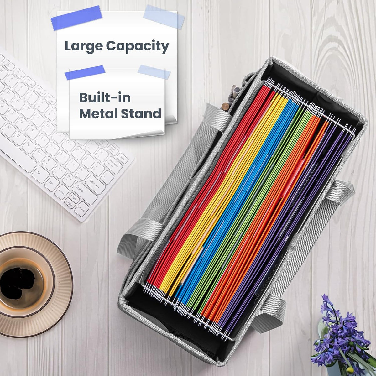 File Organizer Box, Portable Tote Bag Hanging Filing Box Desktop File Folder Document Storage Organizer with Pockets and Handles