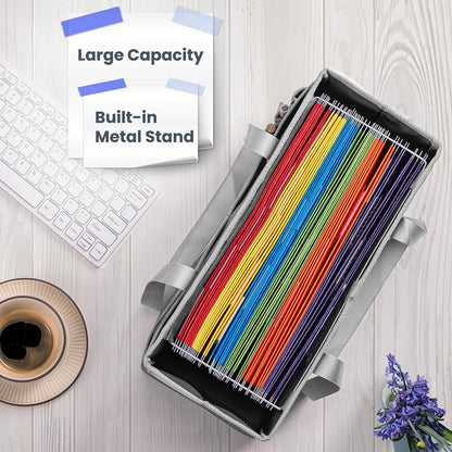 File Organizer Box, Portable Tote Bag Hanging Filing Box Desktop File Folder Document Storage Organizer with Pockets and Handles