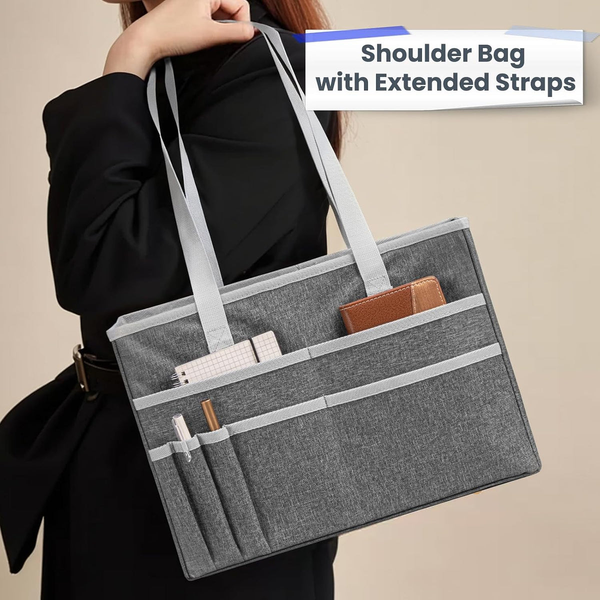 File Organizer Box, Portable Tote Bag Hanging Filing Box Desktop File Folder Document Storage Organizer with Pockets and Handles