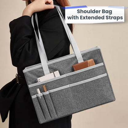 File Organizer Box, Portable Tote Bag Hanging Filing Box Desktop File Folder Document Storage Organizer with Pockets and Handles