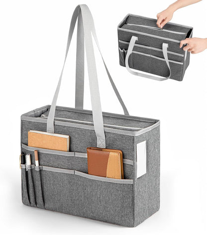 File Organizer Box, Portable Tote Bag Hanging Filing Box Desktop File Folder Document Storage Organizer with Pockets and Handles