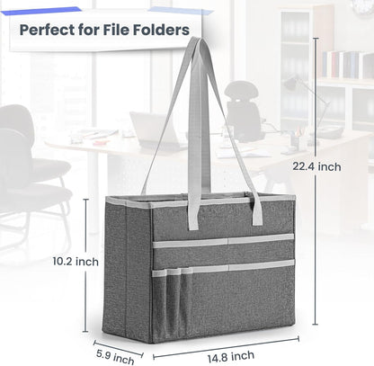 File Organizer Box, Portable Tote Bag Hanging Filing Box Desktop File Folder Document Storage Organizer with Pockets and Handles