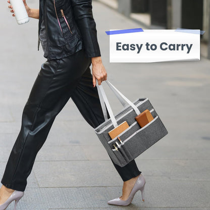 File Organizer Box, Portable Tote Bag Hanging Filing Box Desktop File Folder Document Storage Organizer with Pockets and Handles