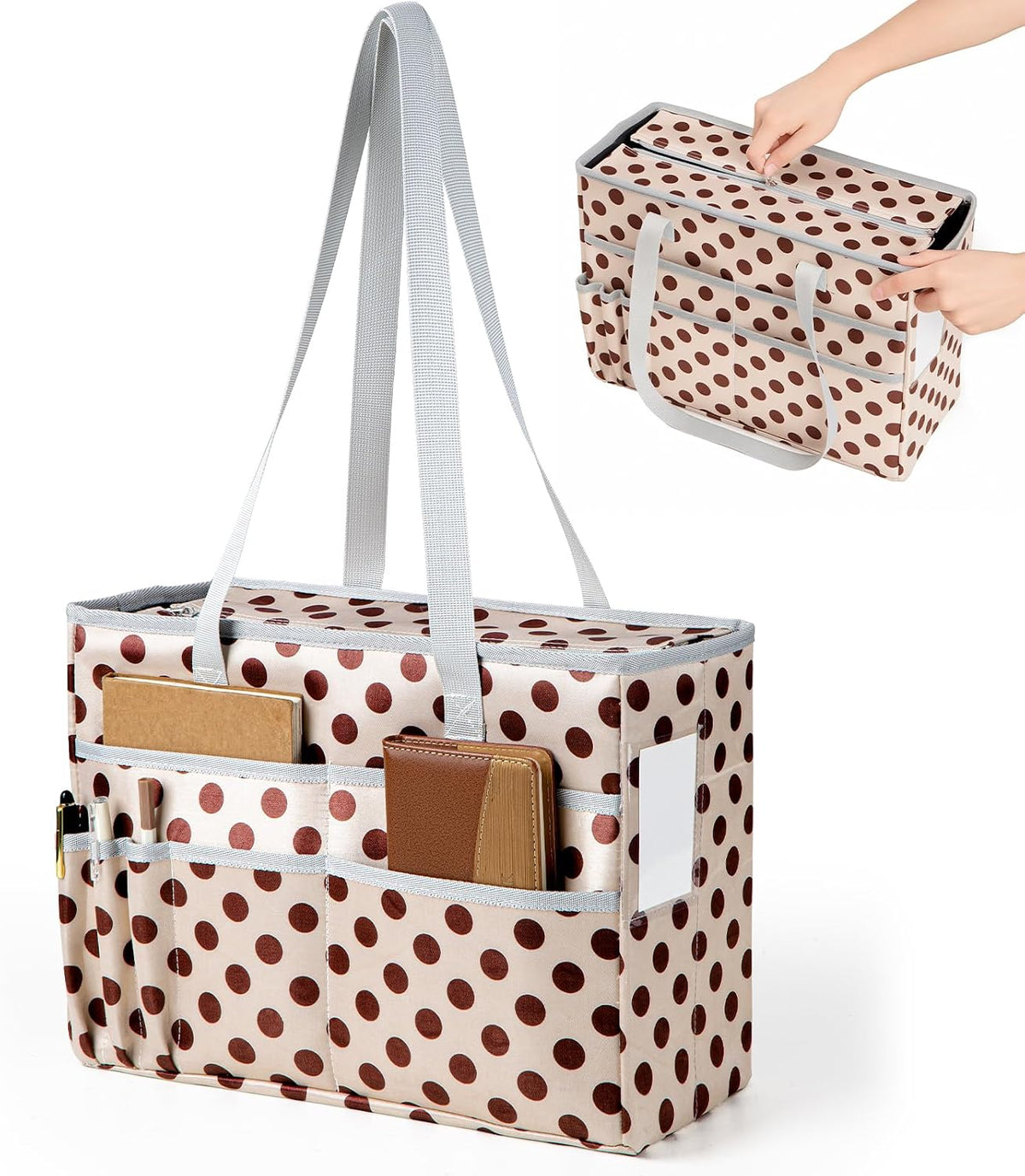 File Organizer Box, Portable Tote Bag Hanging Filing Box Desktop File Folder Document Storage Organizer with Pockets and Handles