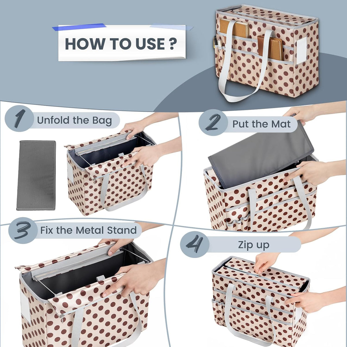 File Organizer Box, Portable Tote Bag Hanging Filing Box Desktop File Folder Document Storage Organizer with Pockets and Handles