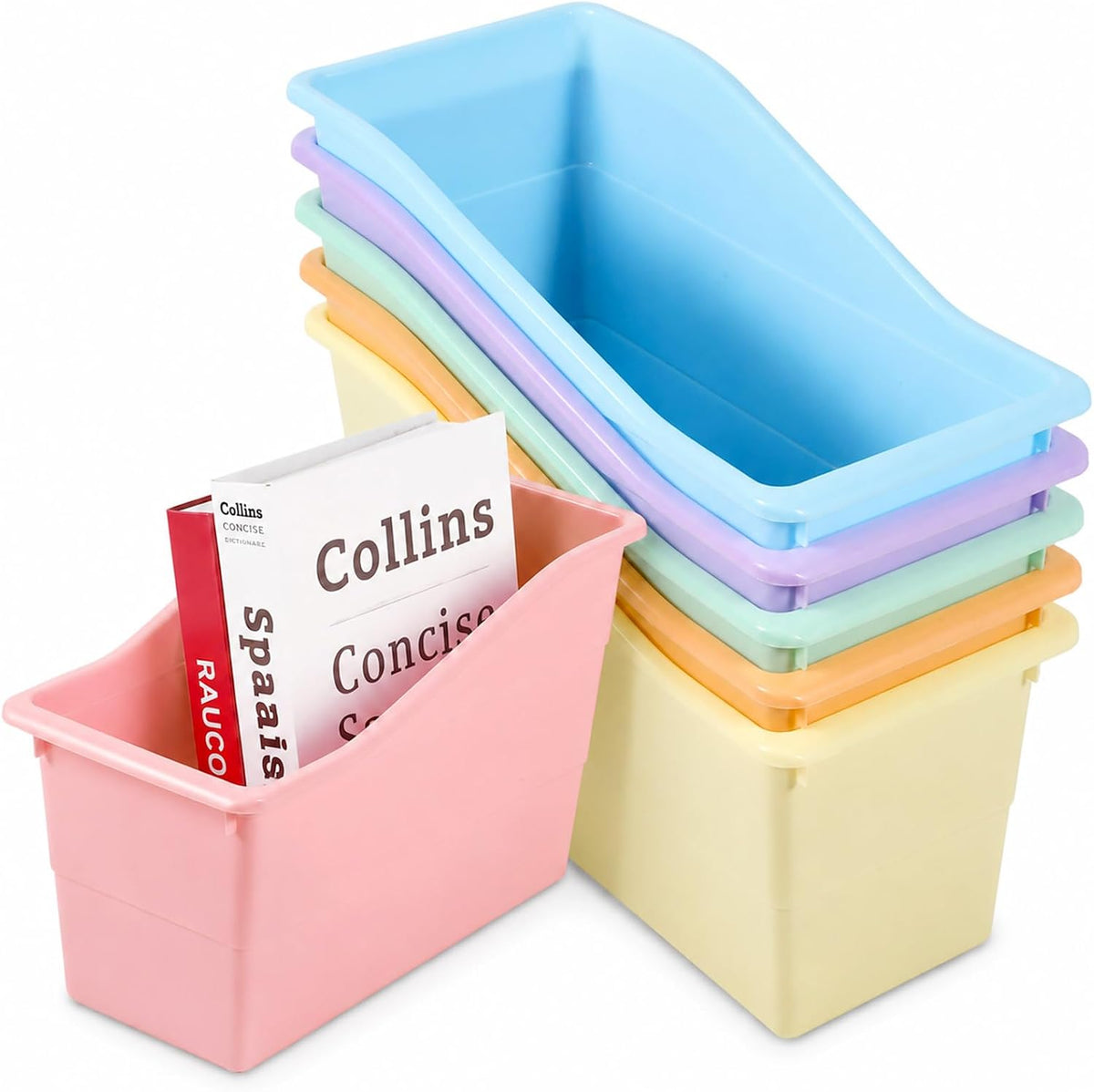 6 Pack Pastel Magazine Holder Book Bins for Classroom Durable Book Binder Organizer Stackable Plastic Magazine File Holder Folder Storage Caddy for School Office Library Home School Supplies